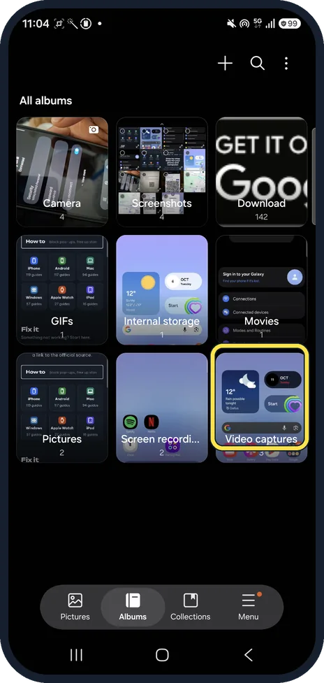 Android screenshot: Find it later in Albums