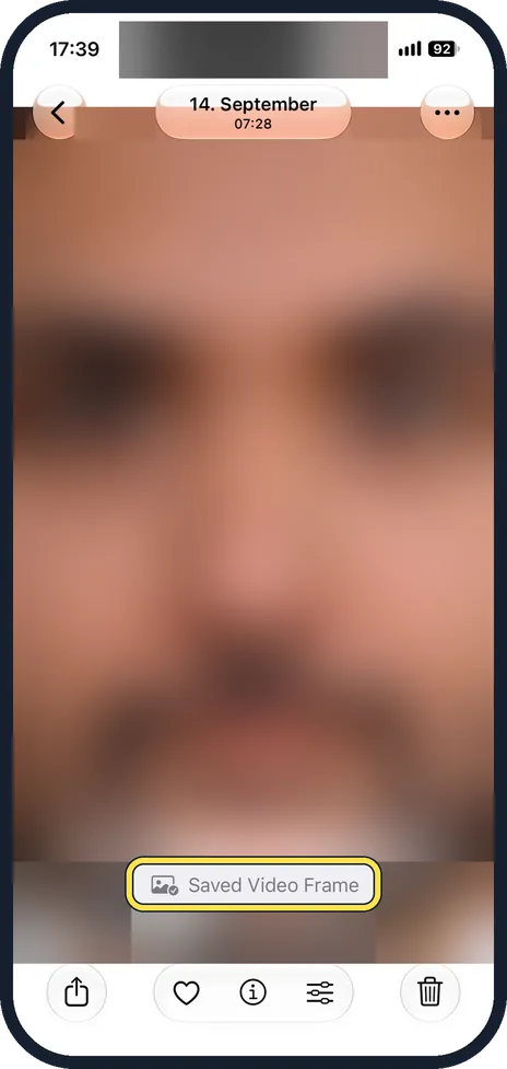 iPhone screen: Look for Saved Video Frame