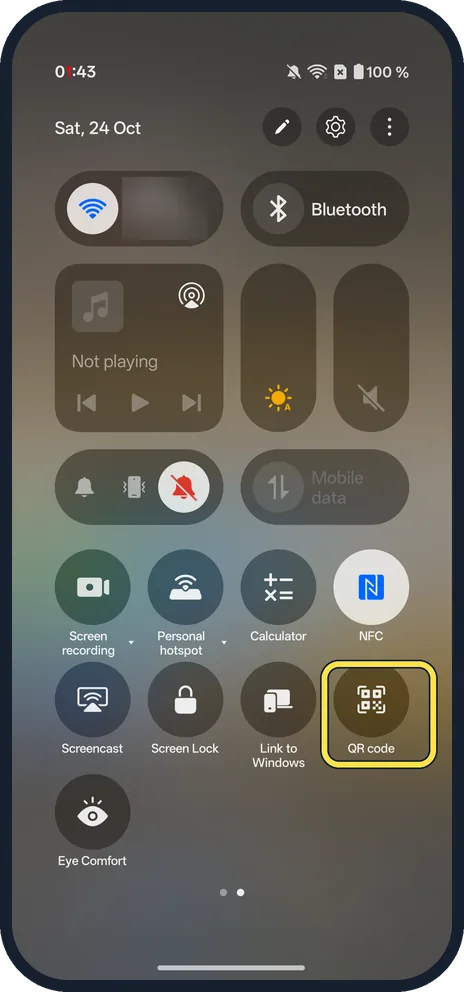 Android screenshot: Tap QR code