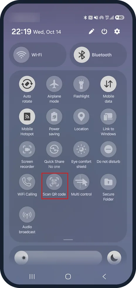 Android screenshot: Or use the quick panel button