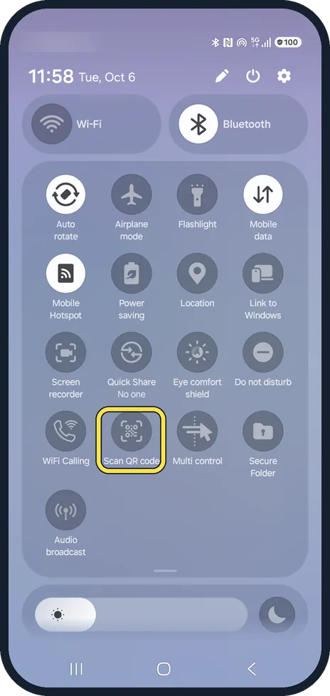 Android screenshot: Or use the quick panel button