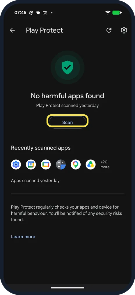 Android screenshot: Tap Scan