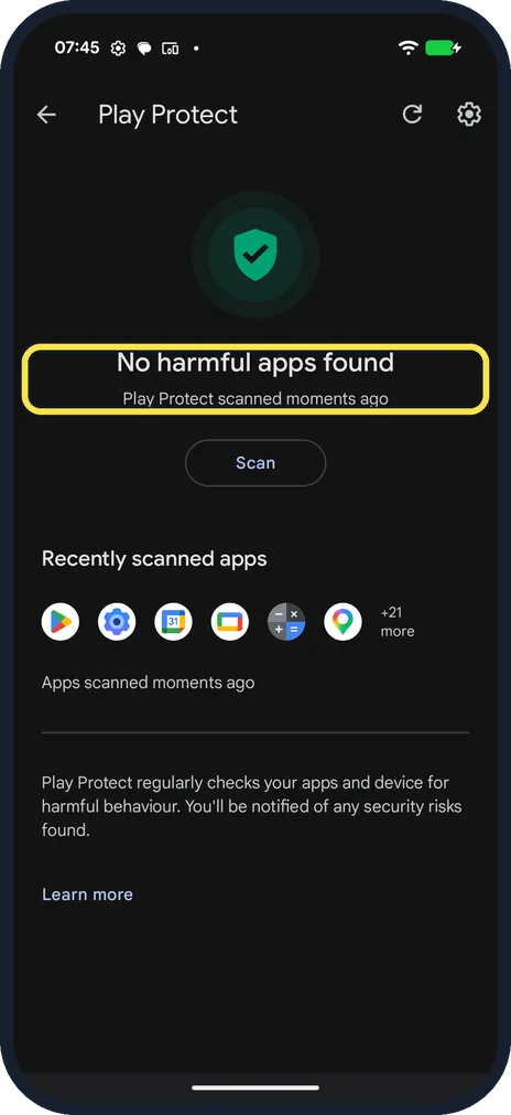 Android screenshot: Read the result