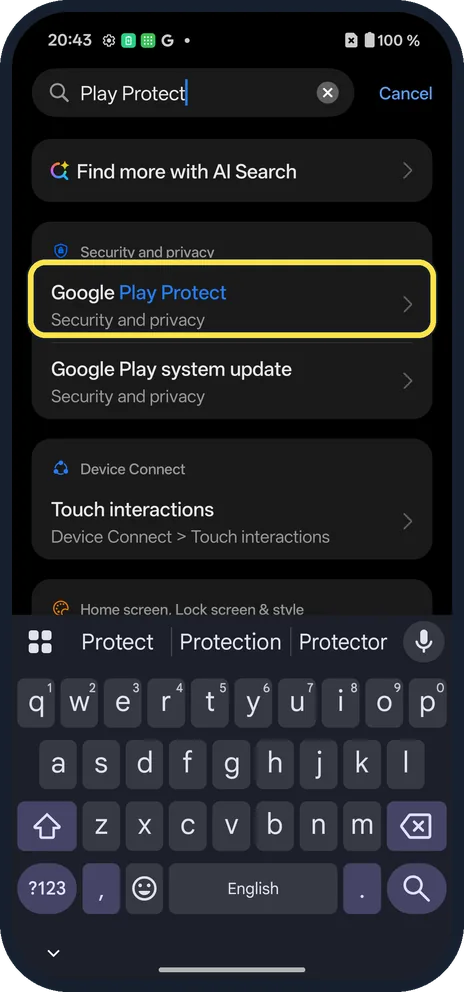 Screenshot from the guide: How to scan for harmful apps with Play Protect on a OnePlus