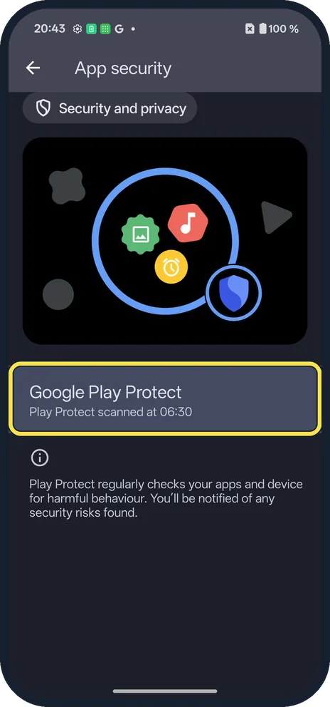Android screenshot: Tap Google Play Protect