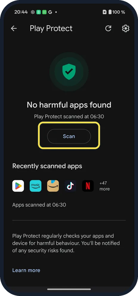Android screenshot: Tap Scan