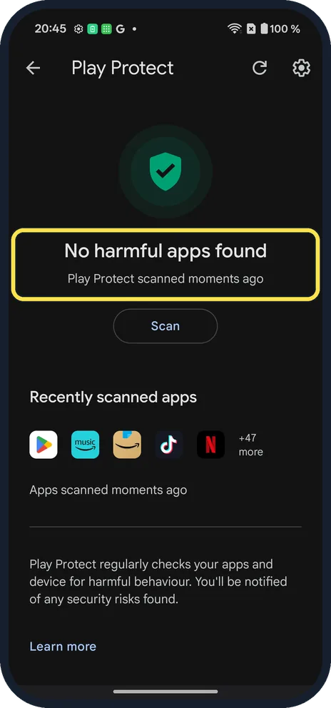 Android screenshot: Read the result