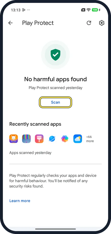 Android screenshot: Tap Scan