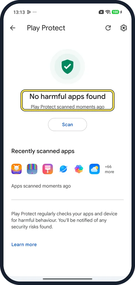 Android screenshot: Read the result