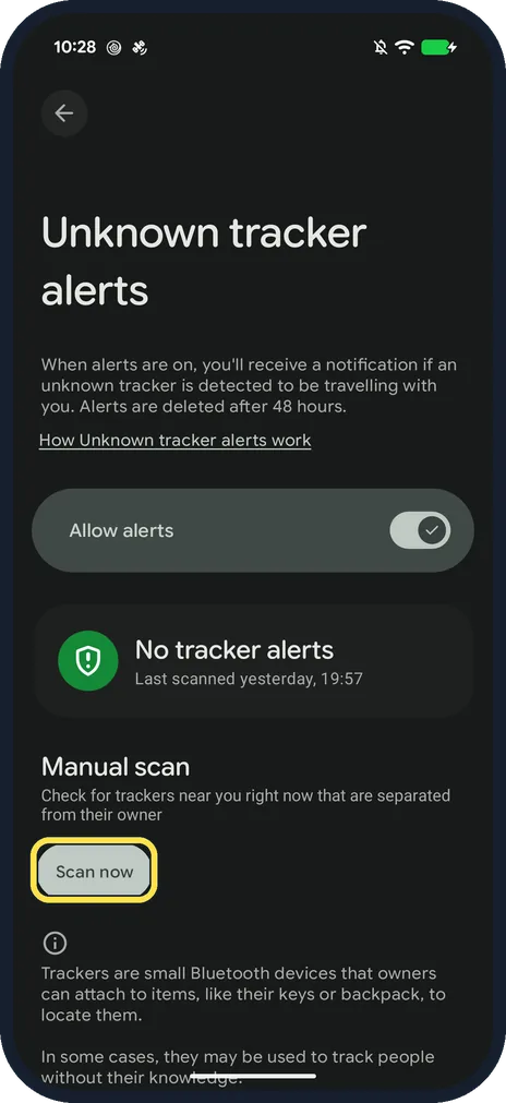 Android screenshot: Tap Scan now