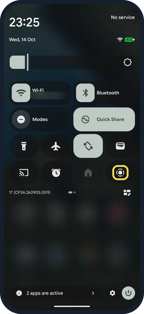 Android screenshot: Open Quick Settings and tap Screen record