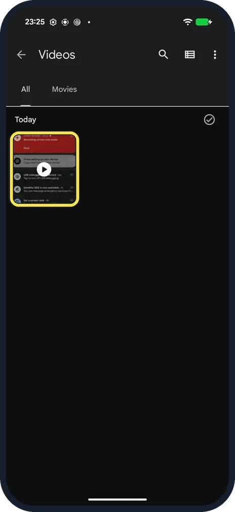 Android screenshot: Find the recording