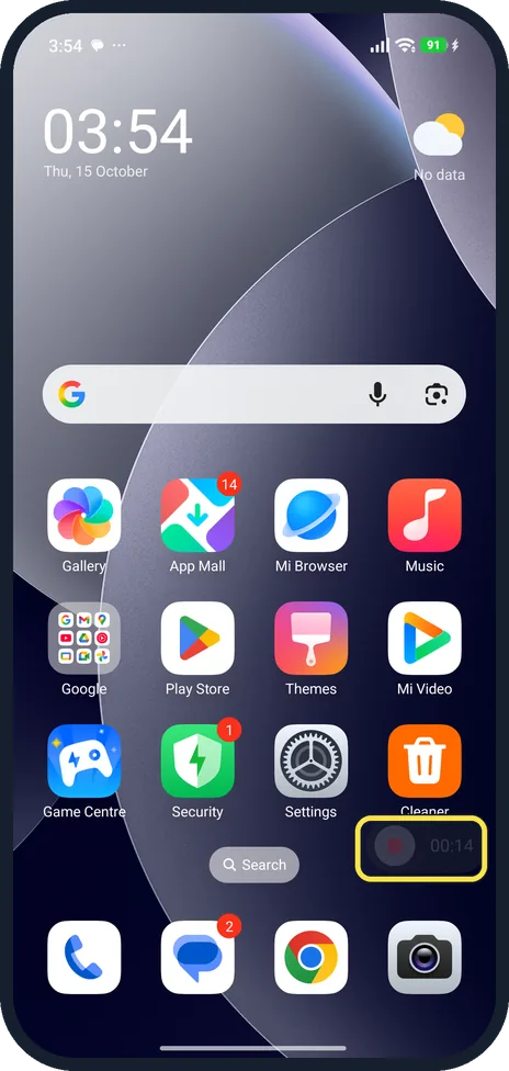 Android screenshot: Start and stop recording