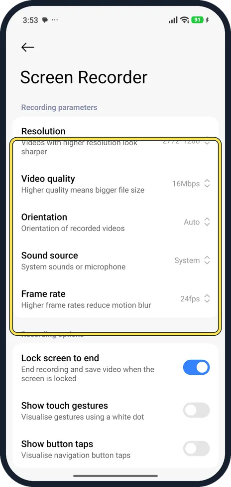 Android screenshot: Check the settings