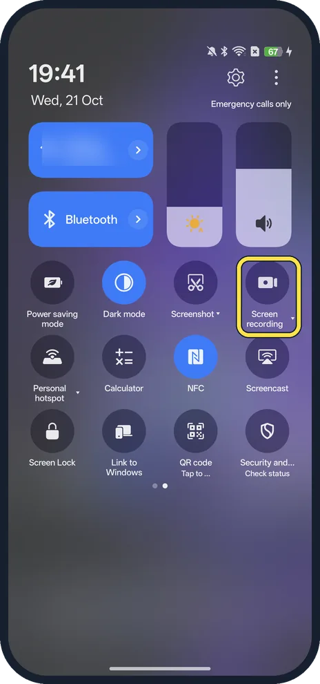 Android screenshot: Find the Screen recording tile