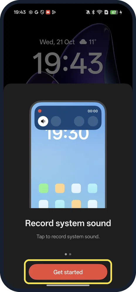Android screenshot: Tap Get started