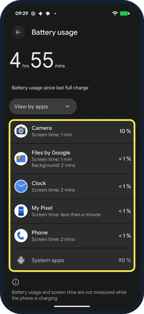 Android screenshot: See which apps used it