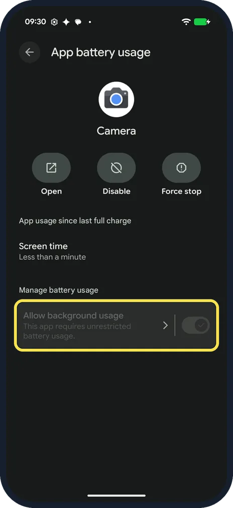 Android screenshot: Some apps can't be limited