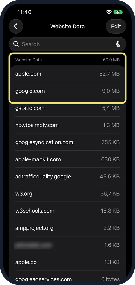 iPhone screen: See which websites use the most