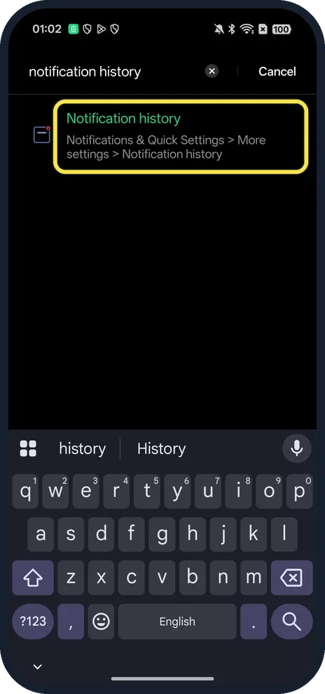 Android screenshot: Search Settings