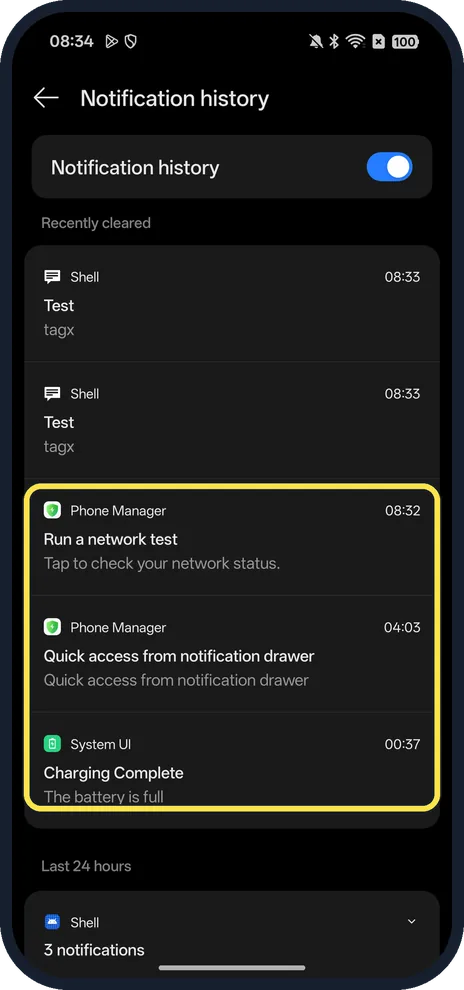 Screenshot from the guide: How to see notification history on an OPPO phone (ColorOS 16)