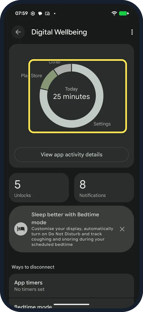 Screenshot from the guide: How to see screen time and set app timers on a Google Pixel (Android 17)