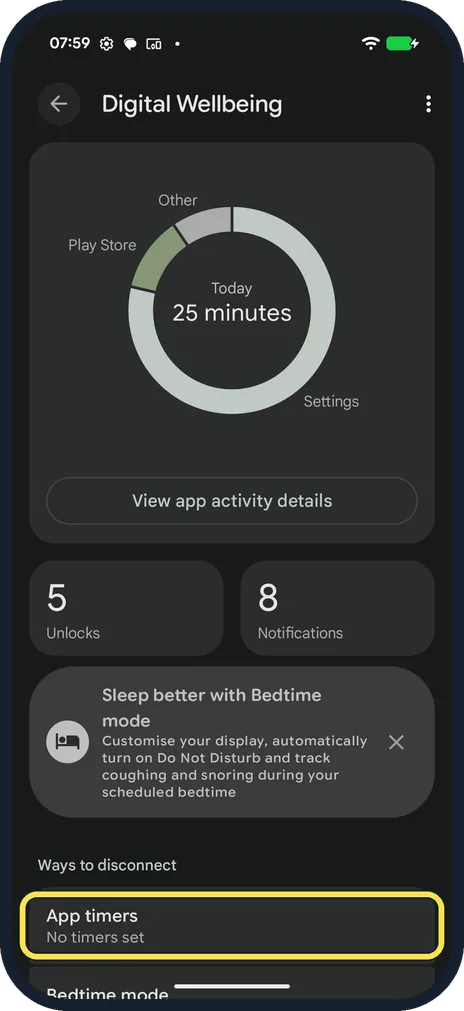 Android screenshot: Open App timers