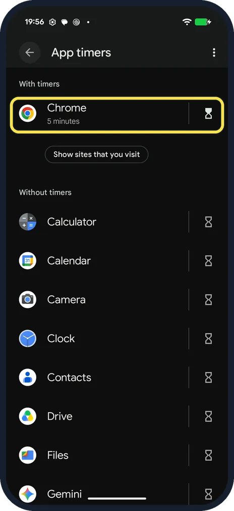 Android screenshot: Check the timer