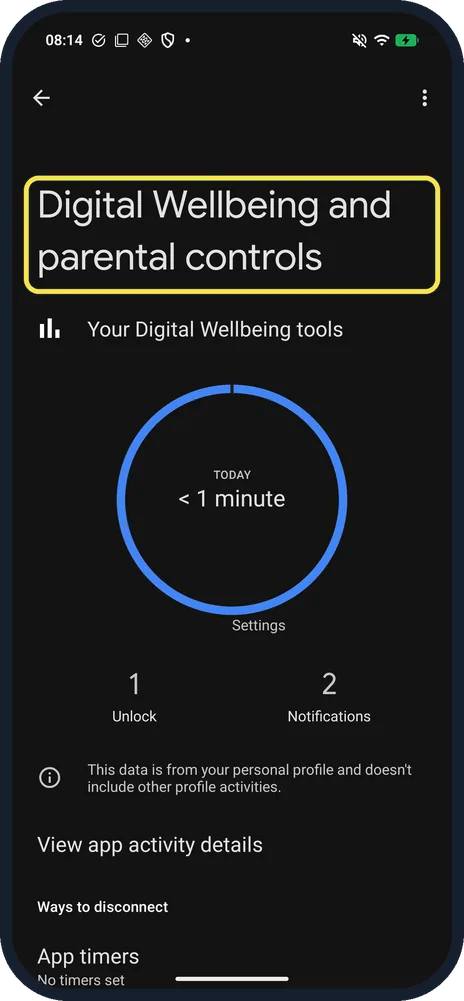 Screenshot from the guide: How to see screen time and set app timers on a Nothing Phone (Nothing OS 4.1)
