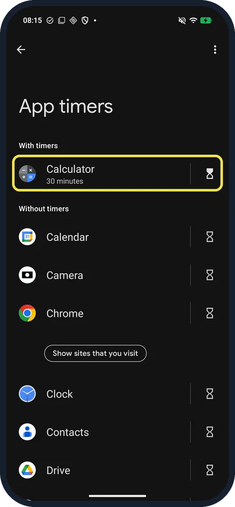 Android screenshot: Check the timer