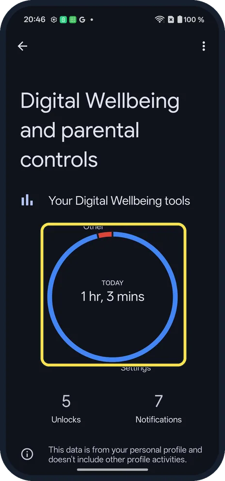 Android screenshot: Open Digital Wellbeing