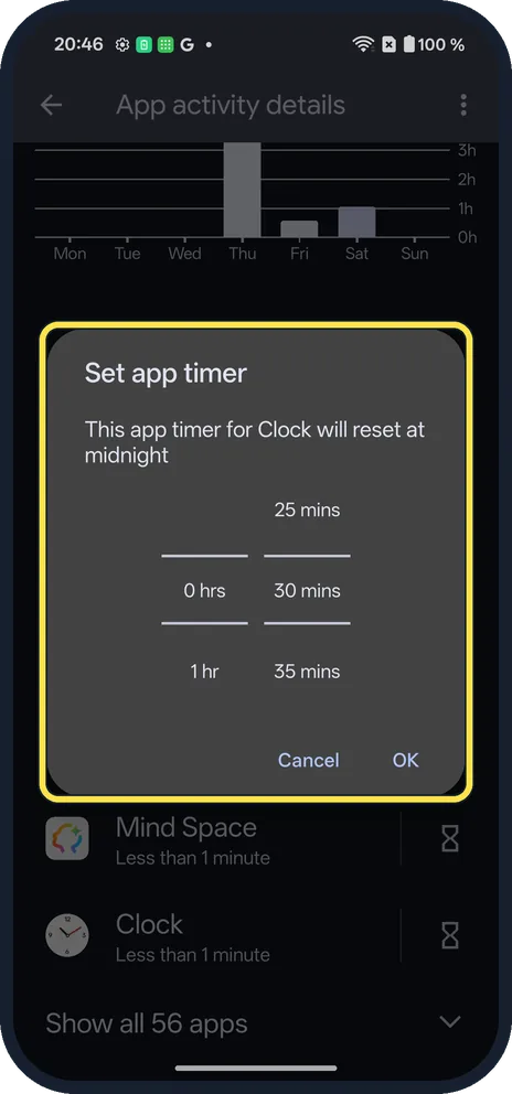 Android screenshot: Set an App timer