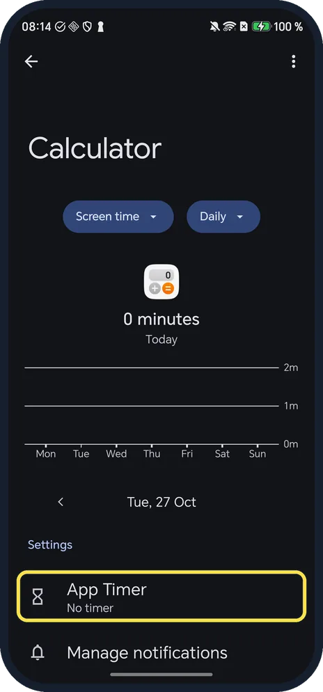 Android screenshot: Tap App Timer