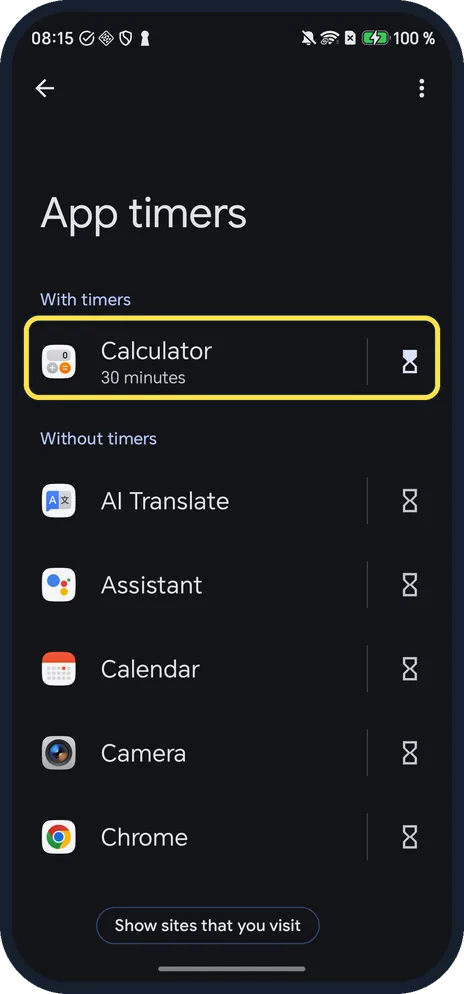 Android screenshot: See it in App timers