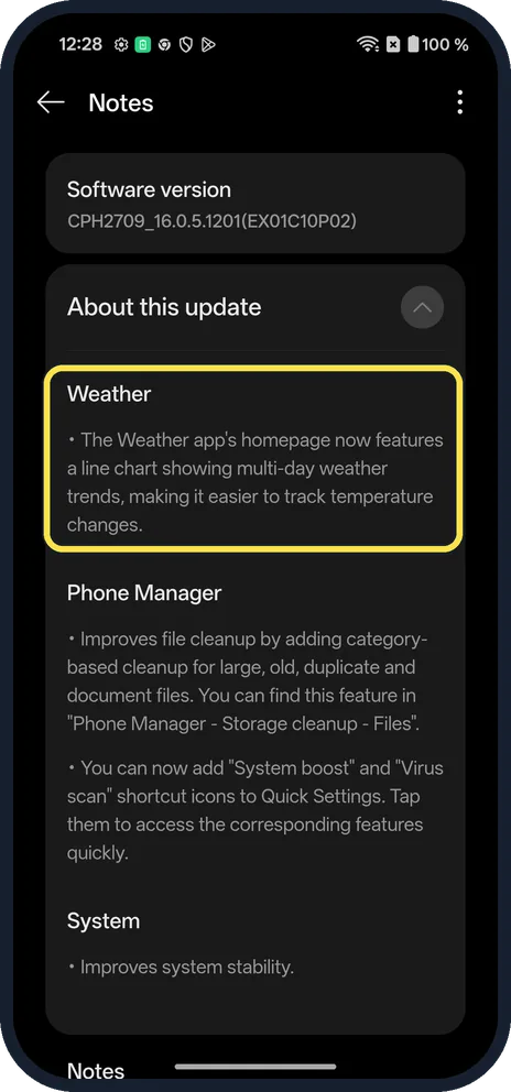 Android screenshot: Find the Weather note