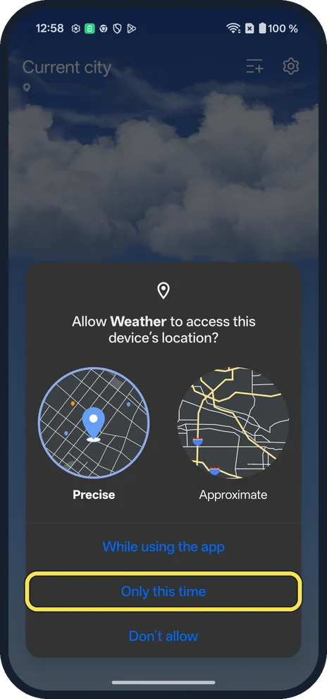 Android screenshot: Allow location