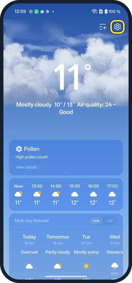 Android screenshot: Tap the gear