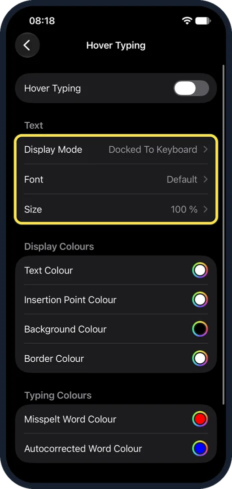 iPhone screen: Choose position, font and size