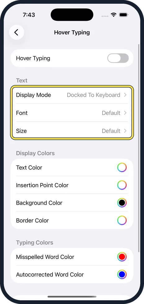 iPhone screen: Choose position, font and size