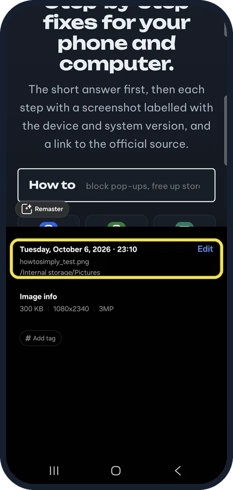 Android screenshot: Swipe up for the date and folder