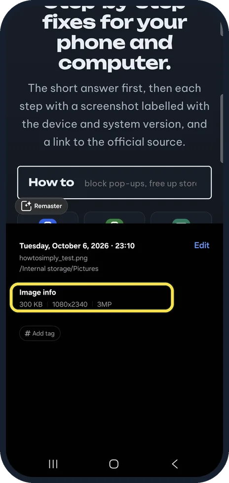 Android screenshot: Check the size and resolution