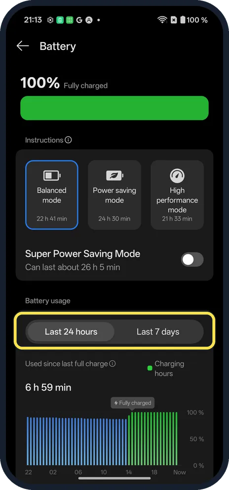 Screenshot from the guide: How to see which apps use the most battery on a OnePlus (OxygenOS 16)