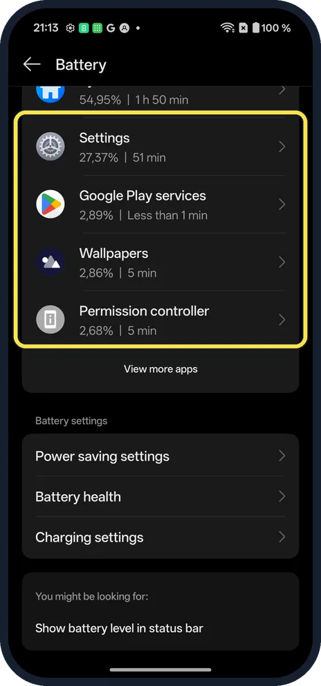 Android screenshot: Check the list