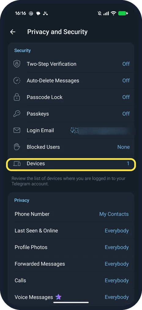 Android screenshot: Tap Devices