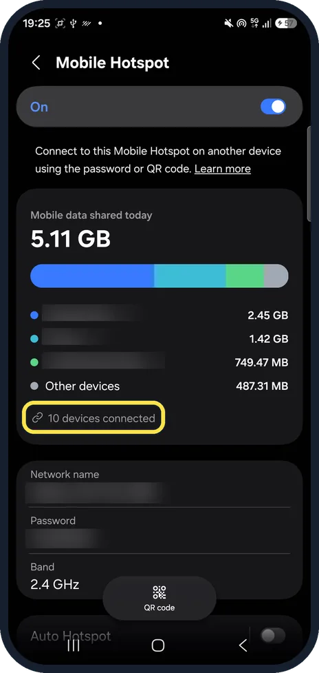 Android screenshot: Tap the devices connected line