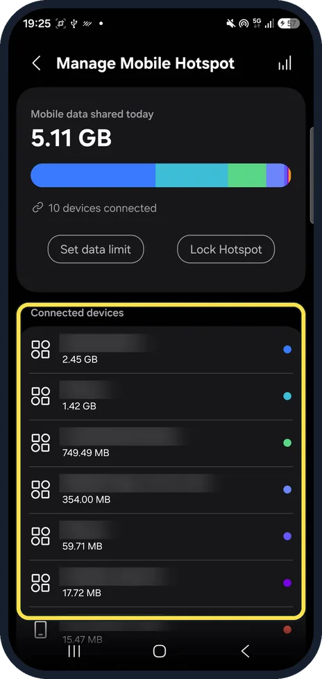 Android screenshot: Read the Connected devices list