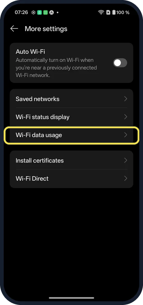Android screenshot: Tap Wi-Fi data usage