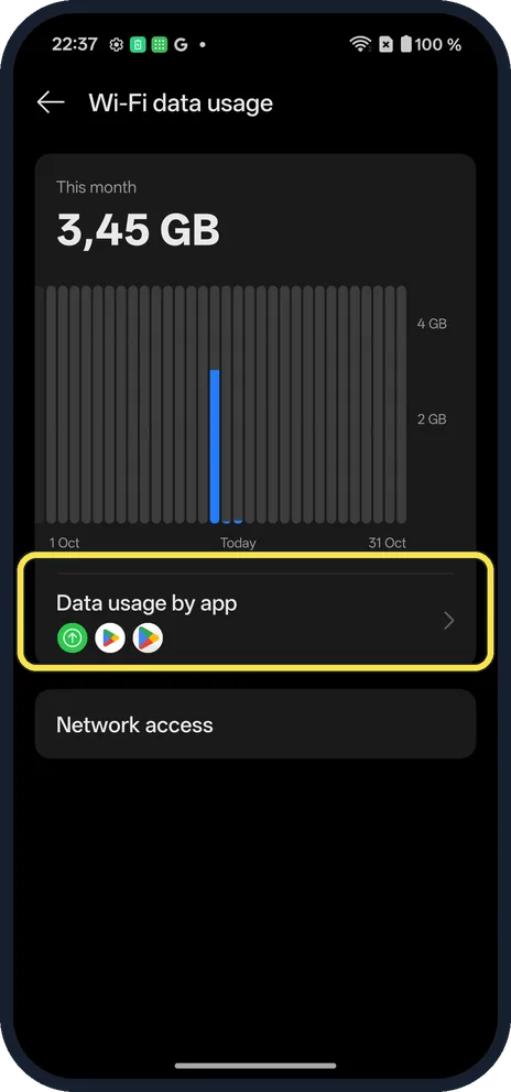Android screenshot: Tap Data usage by app