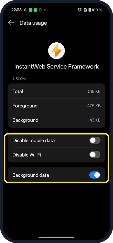 Android screenshot: Limit one app