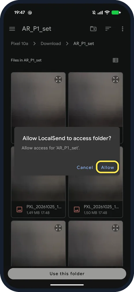 Android screenshot: Tap Allow